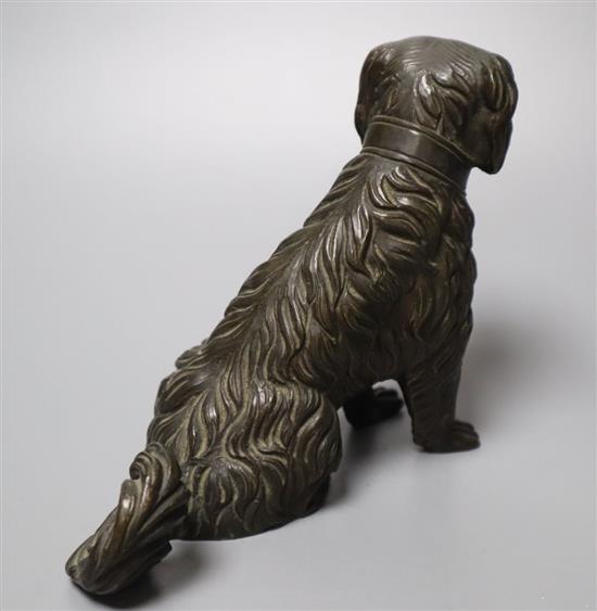 A Victorian bronze dog with spring loaded hinged jaw, H.10.5cm